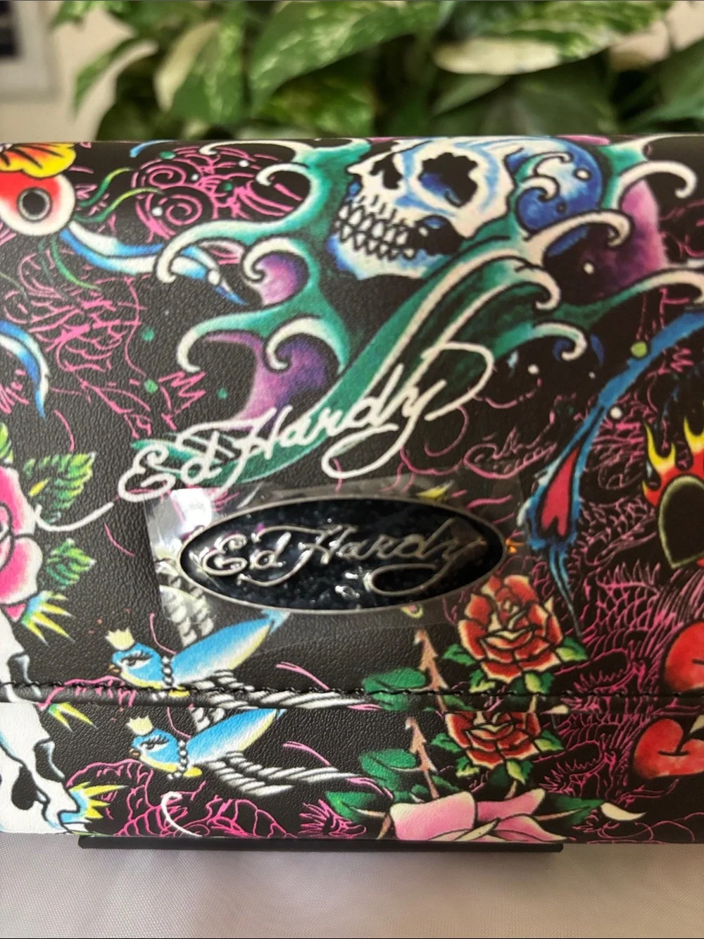 Ed Hardy Tattoo-Print Wallet Clutch